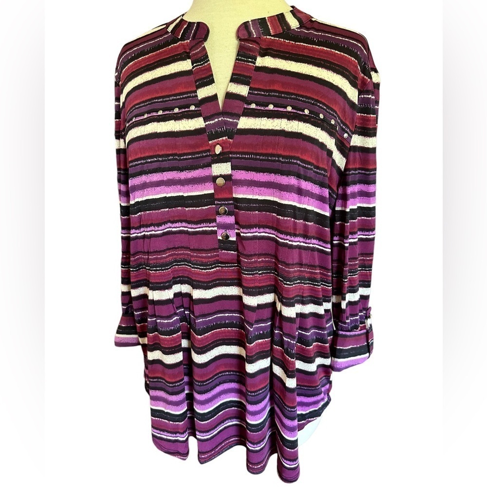 COCOMO XL Purple 3/4 sleeve women's Pintuck Blouse top shirt